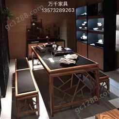 青岛实木大板桌 茶桌 新中式大板桌 实木小茶台 万千家具