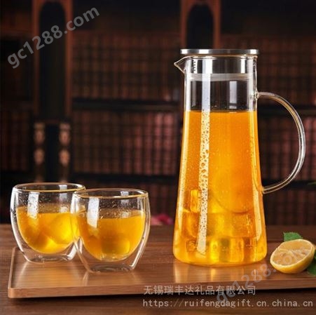 凉水壶玻璃冷水壶 夏日茶壶 冷热大容量柠檬杯 分离可提式功夫茶具 员工福利礼品团