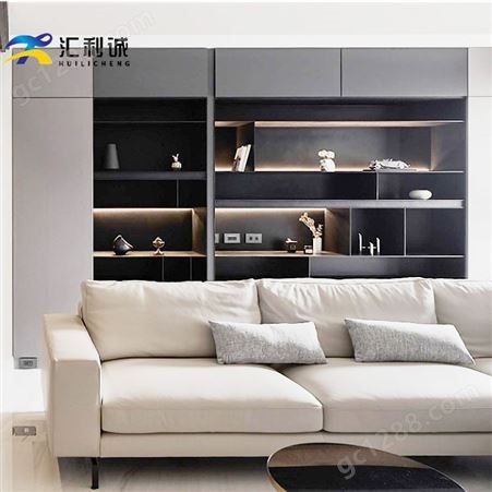 hlc383现代简约沙发背景不锈钢柜书柜定制生产厂家