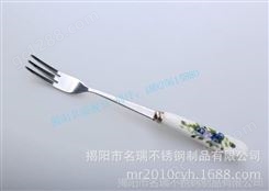 陶瓷柄刀叉勺筷子 水果叉 青花不锈钢餐具套装 婚庆回礼小礼品