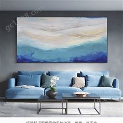 卧室办公室横版挂画 定制蓝色抽象金箔客厅装饰画 手工壁画手绘油画