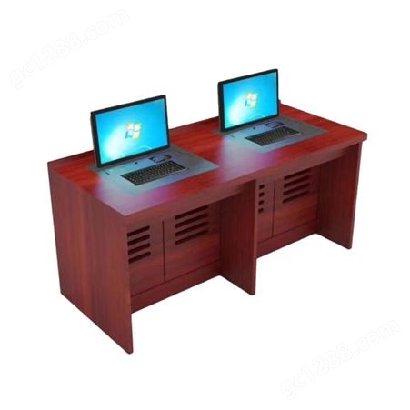 得智电动翻转电脑桌 显示屏翻转多媒体控制台三人位升降办公台