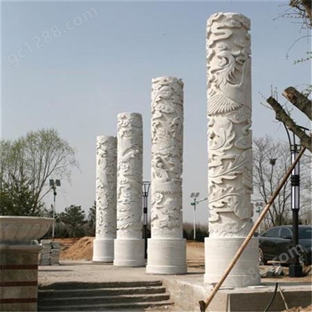 广场汉白玉雕刻石龙柱 生产厂家雕刻机加工石龙柱 免费设计华表石龙柱 厂家直供石雕石龙柱