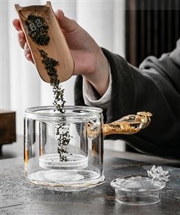 加厚耐热茶壶  侧把透明玻璃烧水壶  手工锤纹蒸汽煮茶器   家用黑茶壶