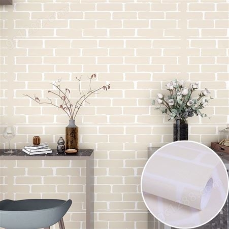 白色砖纹墙纸自粘服装店铺壁纸阳台客厅砖块墙贴纸防水加厚