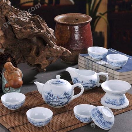 景德镇白瓷羊脂玉家用茶具套装 简约陶瓷茶壶盖碗礼盒 礼品定制