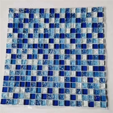 卫生间泳池马赛克瓷砖 群舜蓝色裂纹地中海风格背景墙