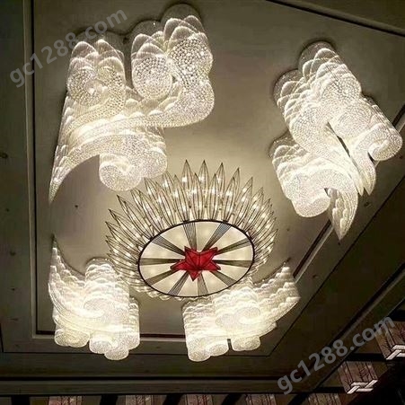 会议厅水晶灯酒店大堂吸顶灯宴会厅祥云造型灯具定制工程水晶灯饰